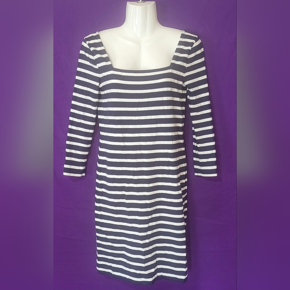 J. Crew navy blue and white horizontal stripes long sleeve dress